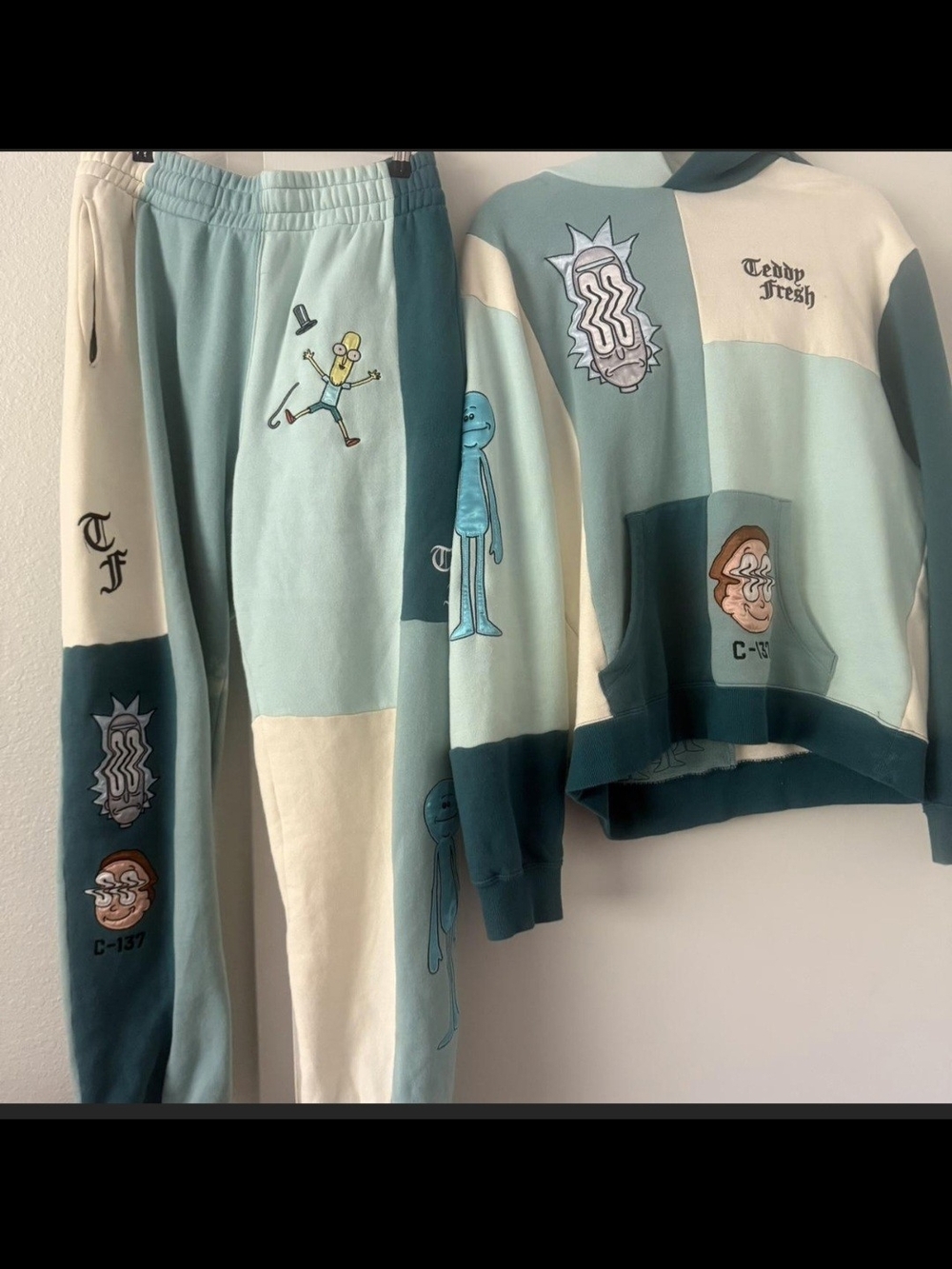 Teddy Fresh Kids' Patchwork Mint & Cream Sweatpants